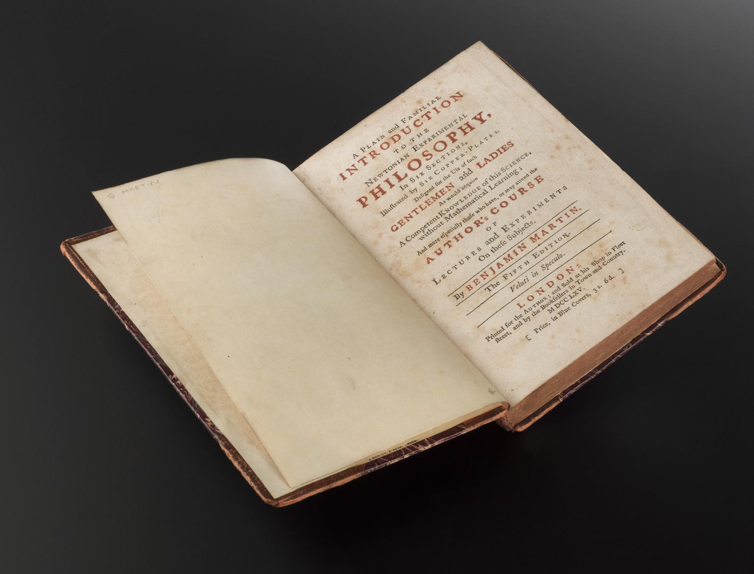 Book, by Benjamin Martin. A Plain and Familiar Introduction to the Newtonian Experimental Philosophy